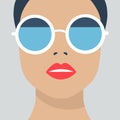 Eyewear glasses woman closeup portrait. Flat cartoon girl character, design background Royalty Free Stock Photo