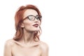 Eyewear glasses woman portrait isolated on white Royalty Free Stock Photo