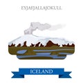Eyjafjallajokull volcano Iceland flat vector attraction sight Royalty Free Stock Photo