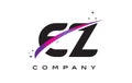 EZ E Z Black Letter Logo Design with Purple Magenta Swoosh