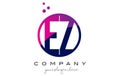 EZ E Z Circle Letter Logo Design with Purple Dots Bubbles