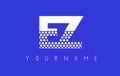 EZ E Z Dotted Letter Logo Design with Blue Background.