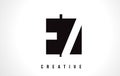 EZ E Z White Letter Logo Design with Black Square.