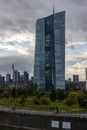 EZB Frankfurt EuropÃÂ¤ische Zentralbank European Central Bank cloudy blue sky green park in front