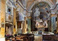 Main nave and presbytery of Our Lady Assumption church, Notre Dame de lÃ¢â¬â¢Assomption in historic old town of Eze in France