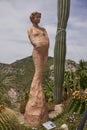 Eze, France - June 17, 2021 - the exotic garden of Eze with statues of resplendent women