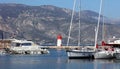 Eze village French riviera, CÃÂ´te d`Azur, mediterranean coast, Eze, Saint-Tropez, Cannes and Monaco. Blue water and luxury yachts. Royalty Free Stock Photo