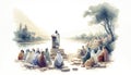 Ezekiel prophesies to Jews in Babylon during exile. Old Testament. Watercolor Biblical Illustration