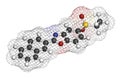 Ezutromid Duchene muscular dystrophy drug molecule. Activator of utrophin. 3D rendering. Atoms are represented as spheres with