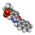 Ezutromid Duchene muscular dystrophy drug molecule. Activator of utrophin. 3D rendering. Atoms are represented as spheres with.