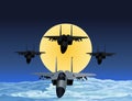 F-15 Fighter flying in formation at night