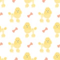 Cute poodle dog seamless pattern background with dog bones. Cartoon dog puppy background. Hand drawn childish vector illustration.