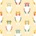 Colorful Australian Shepherd or Aussie seamless pattern background in retro style. Cartoon dog puppy background. Hand drawn