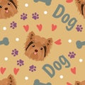 Yorkshire terrier dog emoticons showing different emotions. Yorkie dog head seamless pattern background.