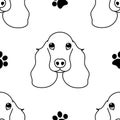 English Cocker Spaniel dog head outline seamless pattern background paw print . Cartoon dog puppy background. Hand drawn childish