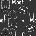 Doodle English Cocker Spaniel dog seamless pattern background with dog bone . Cartoon dog puppy background. Hand drawn childish