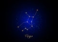 Virgo zodiac constellations sign on beautiful starry sky with galaxy and space behind. Gold Virgin horoscope symbol constellation Royalty Free Stock Photo