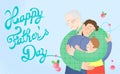 Happy father\'s day celebration card- Grandfather, father and son hugging