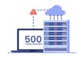 Internal server error, Page 500 error with server and network administrators, concept of cloud computing.
