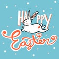 Happy Easter white rabbit cartoon vector illustration doodle style Royalty Free Stock Photo