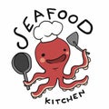 Seafood kitchen logo, Octopus chef cartoon illustration