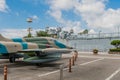 F-5B Freedom fighter military jet aircraft on display at seaside park