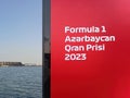 F1 Baku 2023. Formula 1 logo and sea. Grand Prix 28-30 April, Azerbaijan