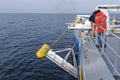 A F22 barovane held against the Starboard side of a Seismic Vessel.