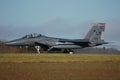 F15E from Lakenheath airbase at GB waiting of the take off clearance at Florennes airbase Royalty Free Stock Photo