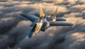 An F-15 Eagle fighter jet flying powerfully through dramatic clouds at high altitude, Royalty Free Stock Photo