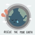 Rescue the poor earth broken heart and crying cartoon vector illustration Royalty Free Stock Photo