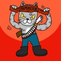 Cat rammeaw carry gun cartoon  illustration Royalty Free Stock Photo