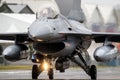 F16 fighter jet taxiing to the runway on the Mont-de-Marsan Airbase. Royalty Free Stock Photo