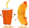 Illustration of a hot dog and a glass of soda. Royalty Free Stock Photo