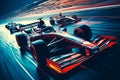 F1 Formula 1 race, with several cars competing at high speed on a modern track. Generative Ai Royalty Free Stock Photo