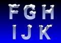 F, G, H, I, J, K letters with snow caps