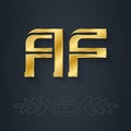 A and F initial golden logo. AF - Metallic 3d icon or logotype template. Vector design element with lineart option. Gold