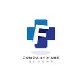 F Initial Letter cross medical logo vector template.