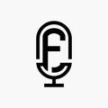 F initial podcast logo monogram with microphone shape
