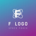 f initial space force logo design galaxy rocket vector in gradient background Royalty Free Stock Photo