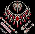 F jewelry necklace earrings and brooch with precious stones