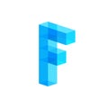 F letter consist of blue ice cubes. Frozen logo. Logo can used for frozen food, ice rink.