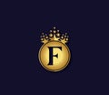 F Letter Crown Golden Colors Logo Design Concept