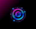 F Letter Design. Modern ring planet with line of orbit. Colorful abstract geometry planet logo