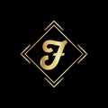 F letter logo design golden color. Letter F with golden color in black background