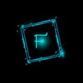 F letter glowing logo design in a rectangle banner
