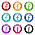 F letter logo icon set, colorful glossy 3d rendering ball buttons in 9 color options for webdesign and mobile applications