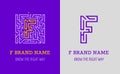 F letter logo maze. Creative logo for corporate identity of company: letter F. The logo symbolizes labyrinth, choice of right path