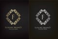 F Letter Luxury Frame Decoration Initial Logo, Elegance Gold and Silver Ornate Emblem Decorative Frame for wedding or boutique