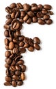 F letter made from coffee beans isolated on white background